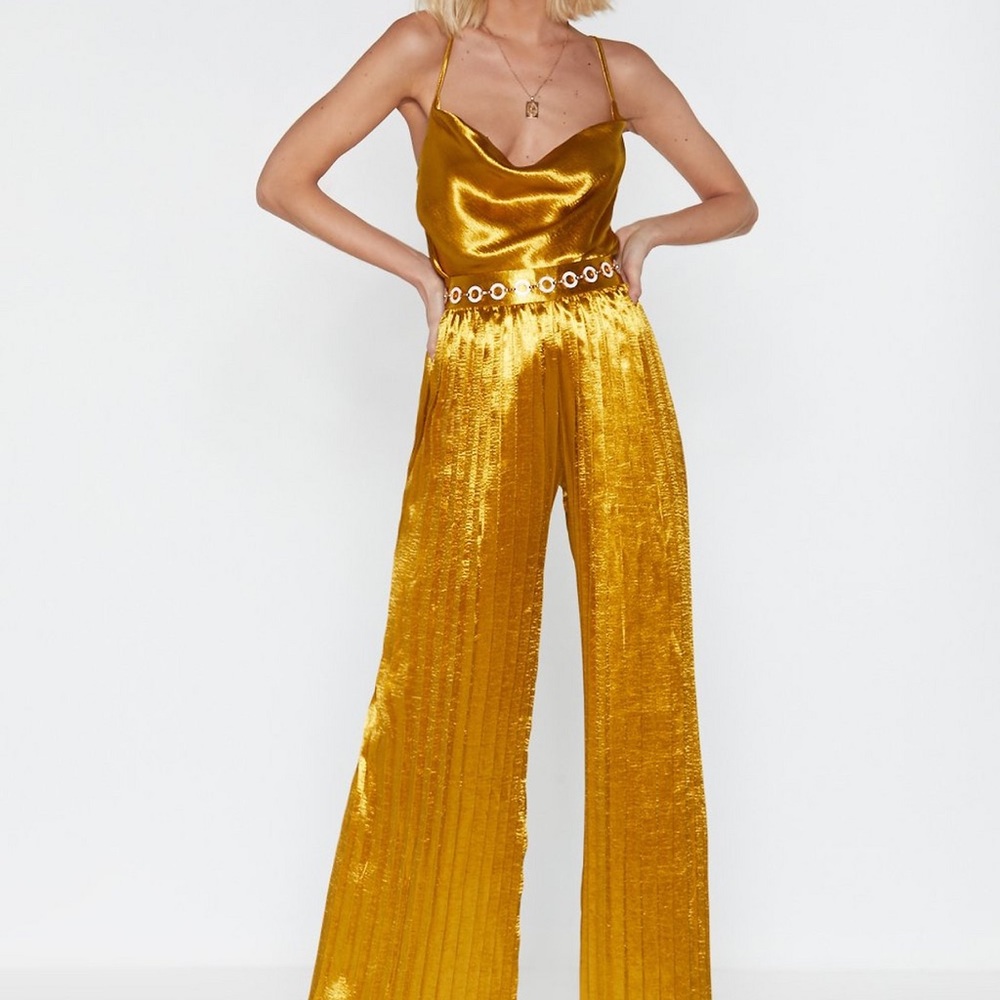 GORGEOUS Gold Satin Ruche top & Pleated Pant Set
